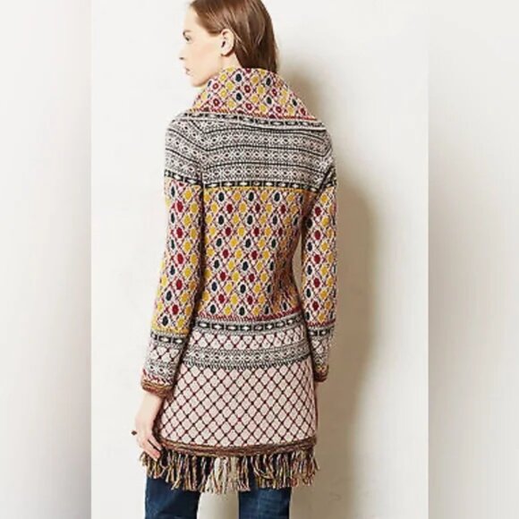 Anthropologie Angel of the North SATPURA wool beaded fringe cardigan sweater M - Picture 2 of 12